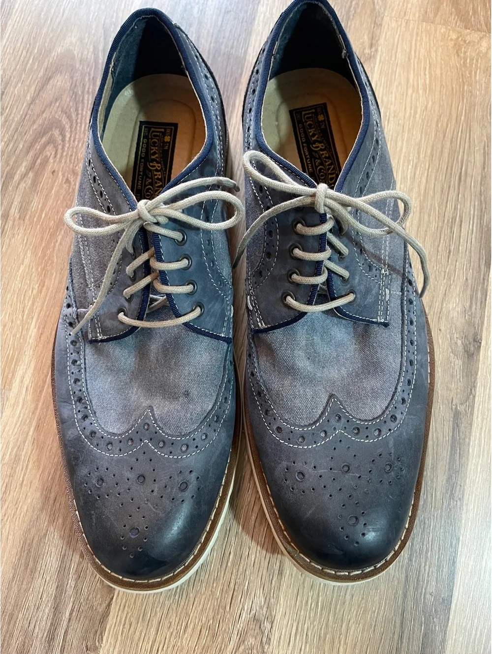 Lucky Brand Blue Suede Oxford Shoes with White Sole, Size
